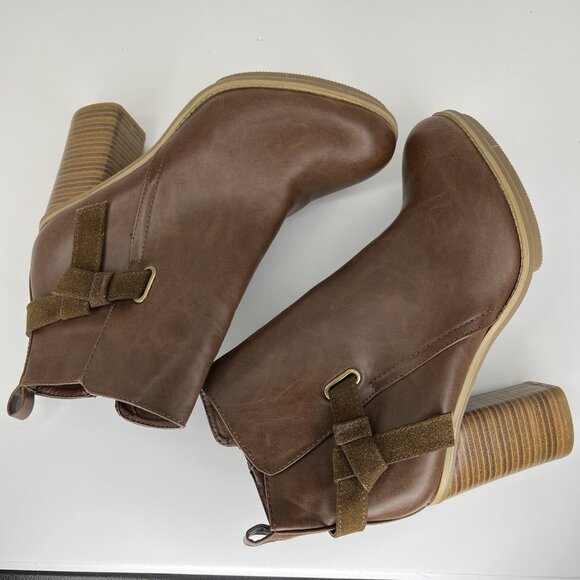 A+ Ellen Chestnut Brown Ankle Boots Womens Size 11 Block Heels Zippered Closure - Picture 7 of 10